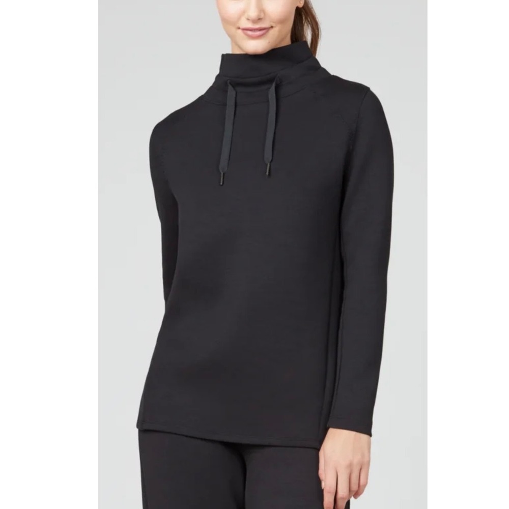 Spanx AirEssentials Funnel Neck Pullover Very Black Small Top Cowl Sweatshirt